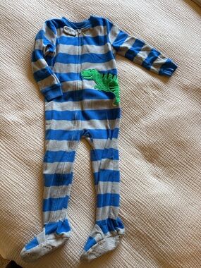 Carter's Blue and Gray Striped Dino Footed Pajamas